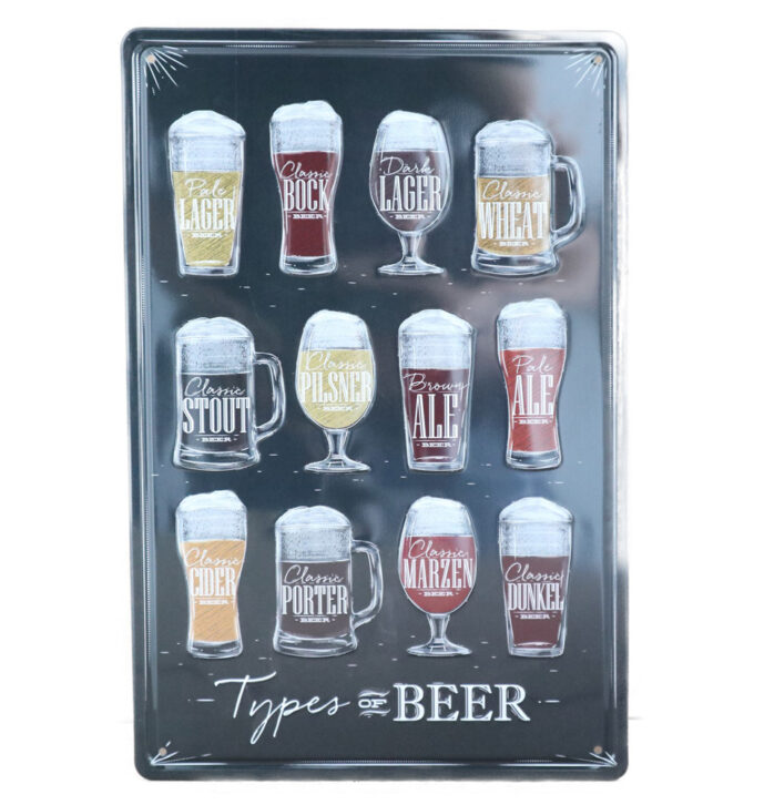 Types of Beer Retro Wandbord 30×20