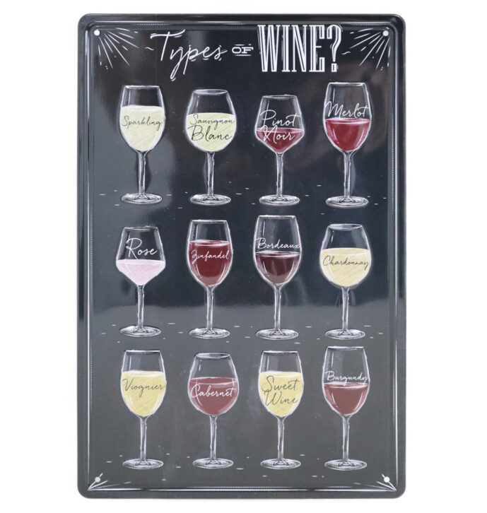 Types of Wine Retro Wandbord 30×20